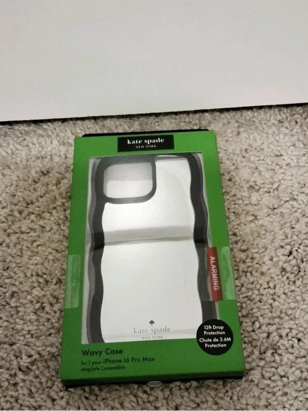 kate spade Clear iPhone Case with Black Scalloped Trim in Green Packaged Box